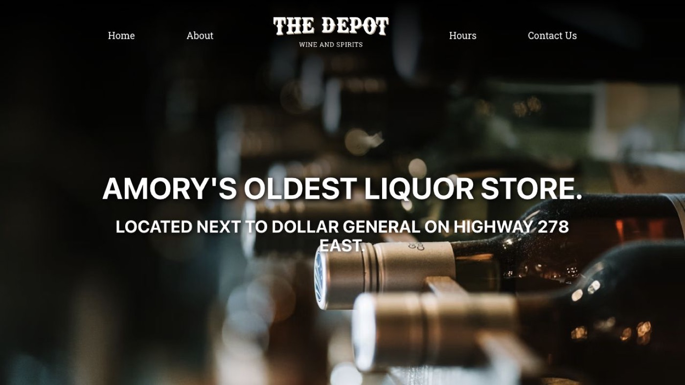 The live homepage of The Depot Wine and Spirits in Amory, Mississippi
